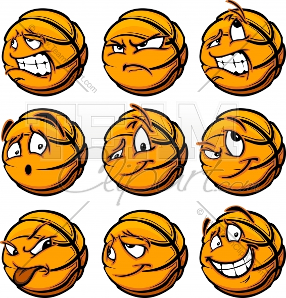 566x590 Basketball Ball Cartoon Faces With A Variety Of Facial Expressions
