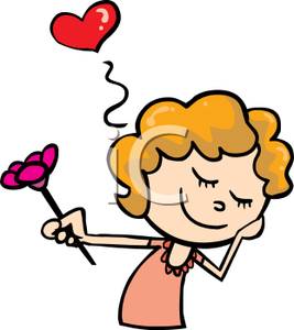 267x300 Free Clipart Image A Shy Girl Holding A Flower With A Red Heart