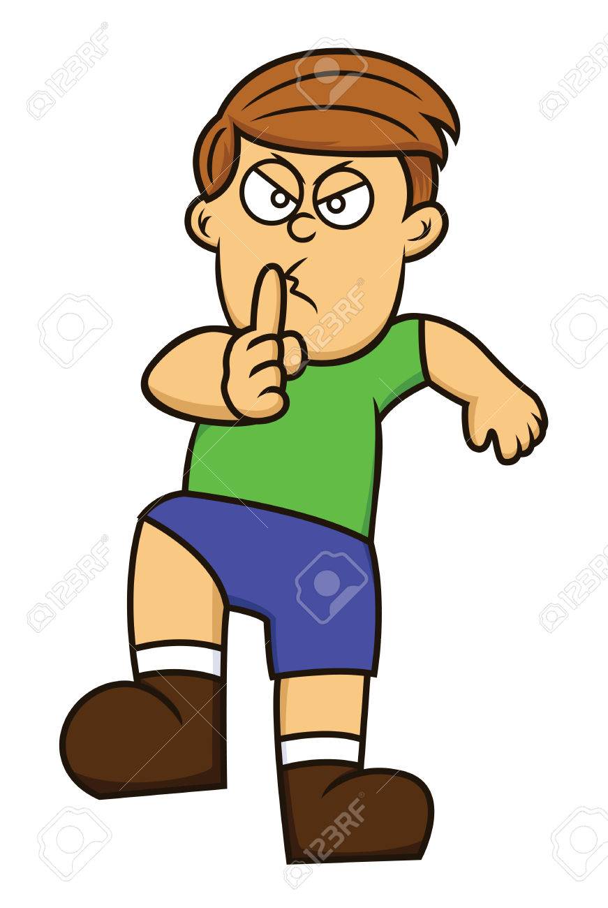 871x1300 Cartoon Illustration Of A Boy Sneaking With Finger On Mouth