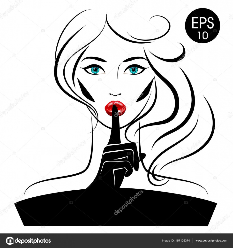 963x1024 Quiet Please. Vector Woman With Index Finger On Her Lips Stock
