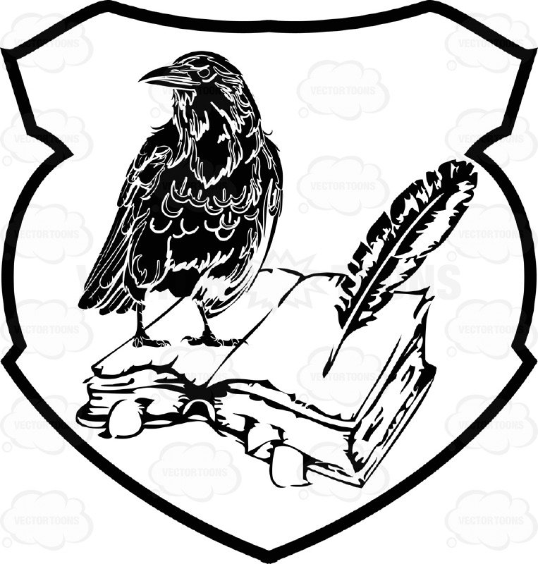 763x800 Black And White Raven On Top Of Open Book With Feather Quill Pen