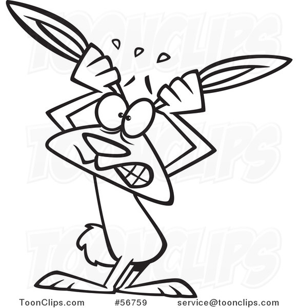 581x600 Cartoon Outline Stressed Out Bunny Rabbit Grabbing His Ears