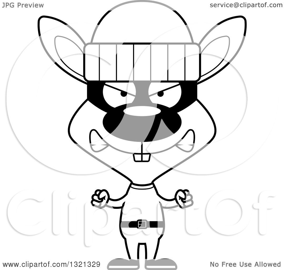 1080x1024 Lineart Clipart Of A Cartoon Black And White Mad Rabbit Robber