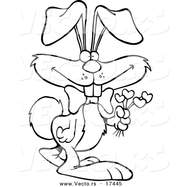 600x620 Vector Of A Cartoon Romantic Rabbit Holding Flowers
