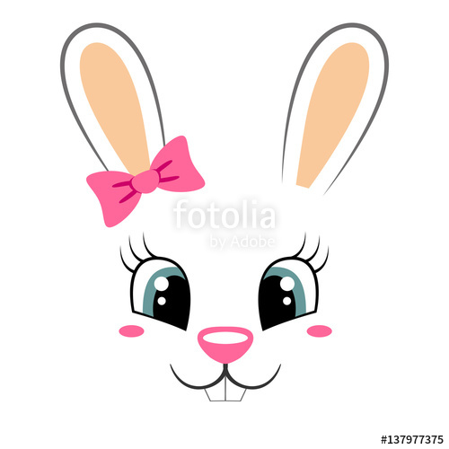 500x500 Cute Bunny With Pink Bow. Girlish Print With Rabbit Face For T