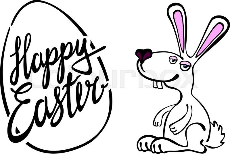 800x536 Happy Easter Card With Rabbit Outline Art Stock Vector Colourbox