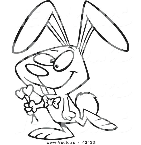 600x620 Bunny Outline Vector Of A Happy Cartoon Valentine Bunny Rabbit