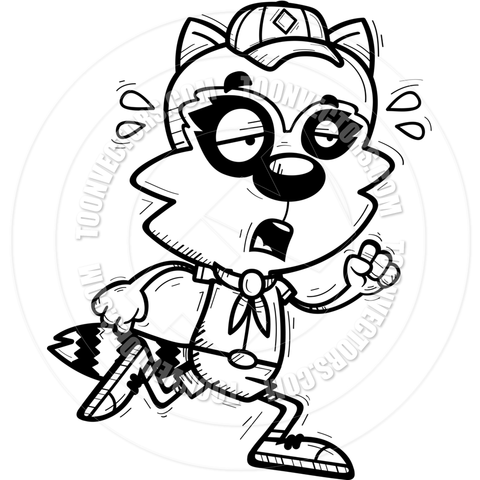 940x940 Cartoon Male Raccoon Scout Exhausted (Black Amp White Line Art) By