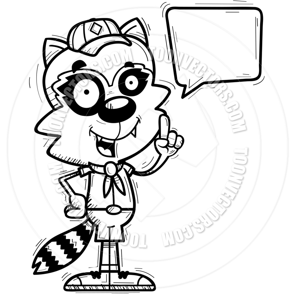 940x940 Cartoon Male Raccoon Scout Talking (Black Amp White Line Art) By