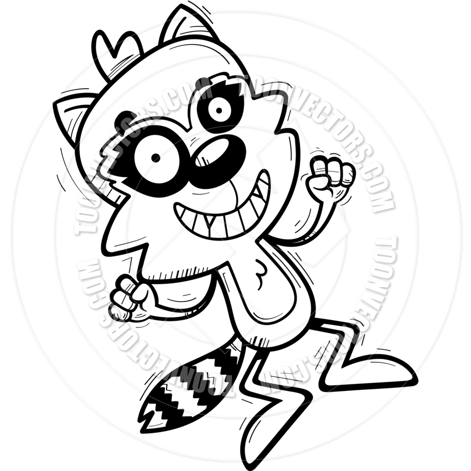 940x940 Cartoon Male Raccoon Jumping (Black Amp White Line Art) By Cory