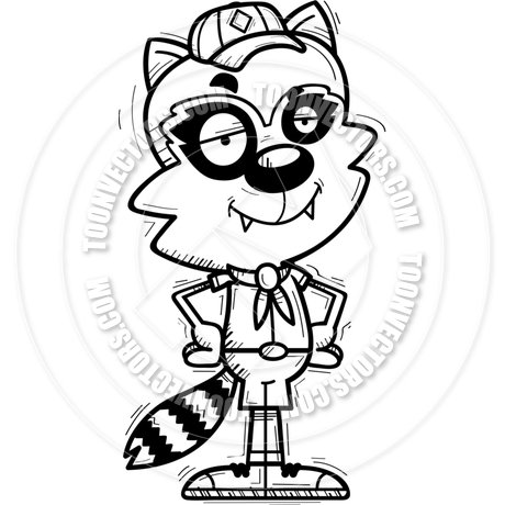 460x460 Cartoon Male Raccoon Scout Confident (Black Amp White Line Art) By