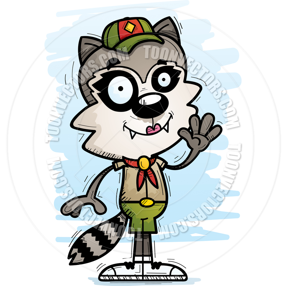 940x940 Cartoon Female Raccoon Scout Waving By Cory Thoman Toon Vectors