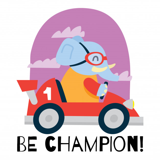 626x626 Cute Cartoon Elephant Driving A Race Car Vector Premium Download