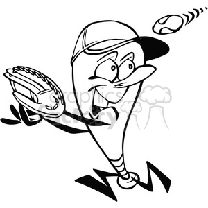 300x300 Royalty Free Baseball Cartoon Character Player In Black And White