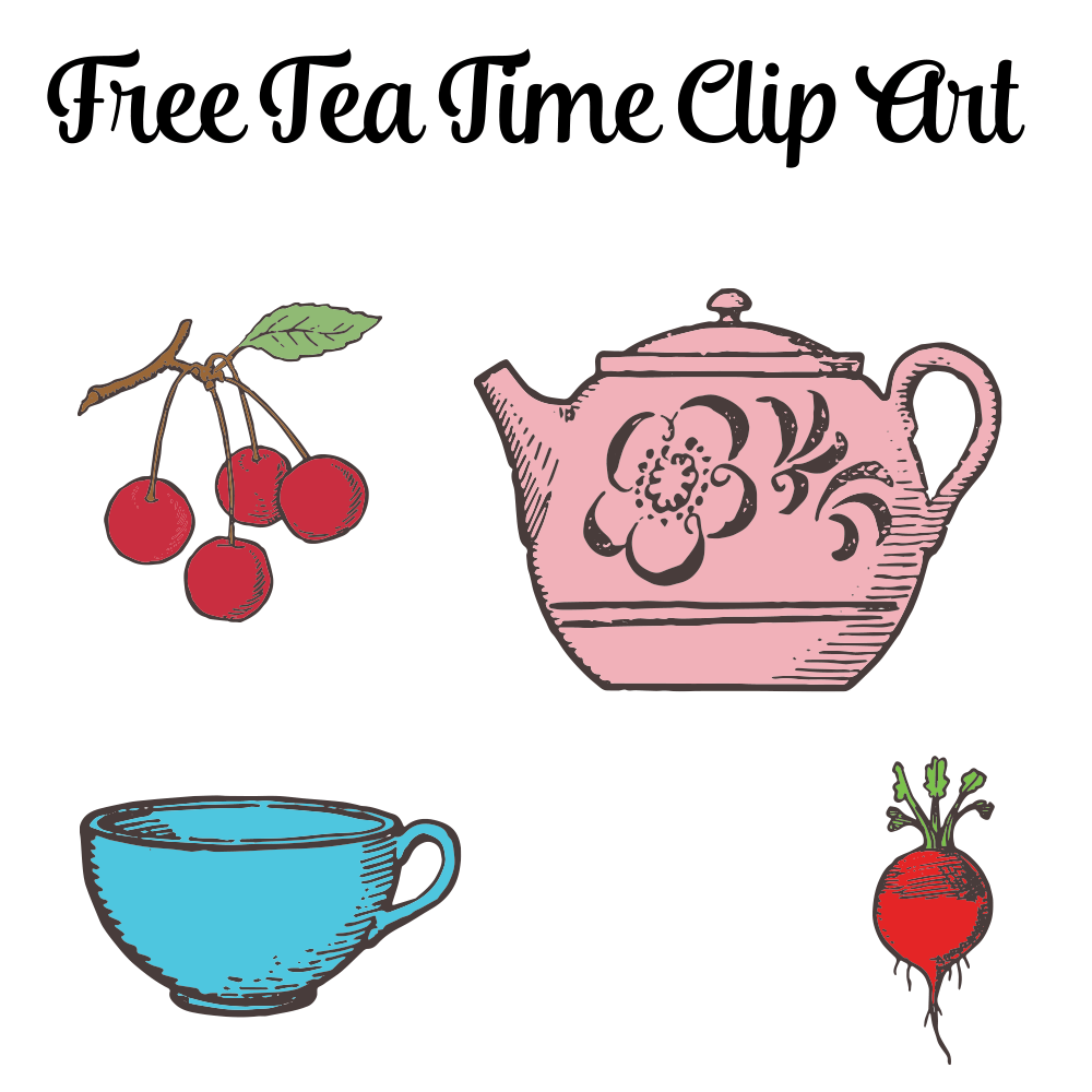 1000x1000 Tea Pot And Cup Clip Art With Radish And Cherries Clip Art