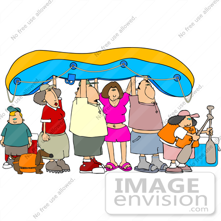 450x450 Adults, Children And A Dog Going Rafting Clipart