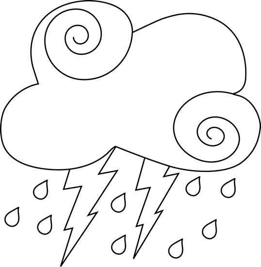 538x550 Black And White Swirly Cloud With Lightning And Rain Clip Art