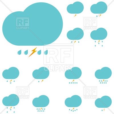 400x400 Clouds With Drops And Lightning Set Icons