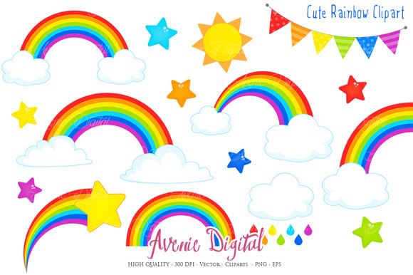 580x386 Cute Rainbow Clipart + Vector By Avenie Digital On @creativemarket