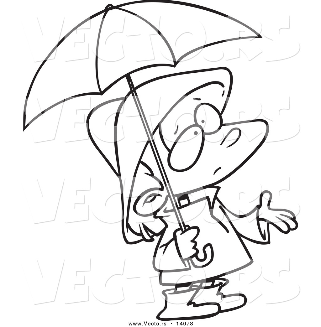 1024x1044 Vector Of A Cartoon Sad Girl In Rain Gear, Waiting For Showers