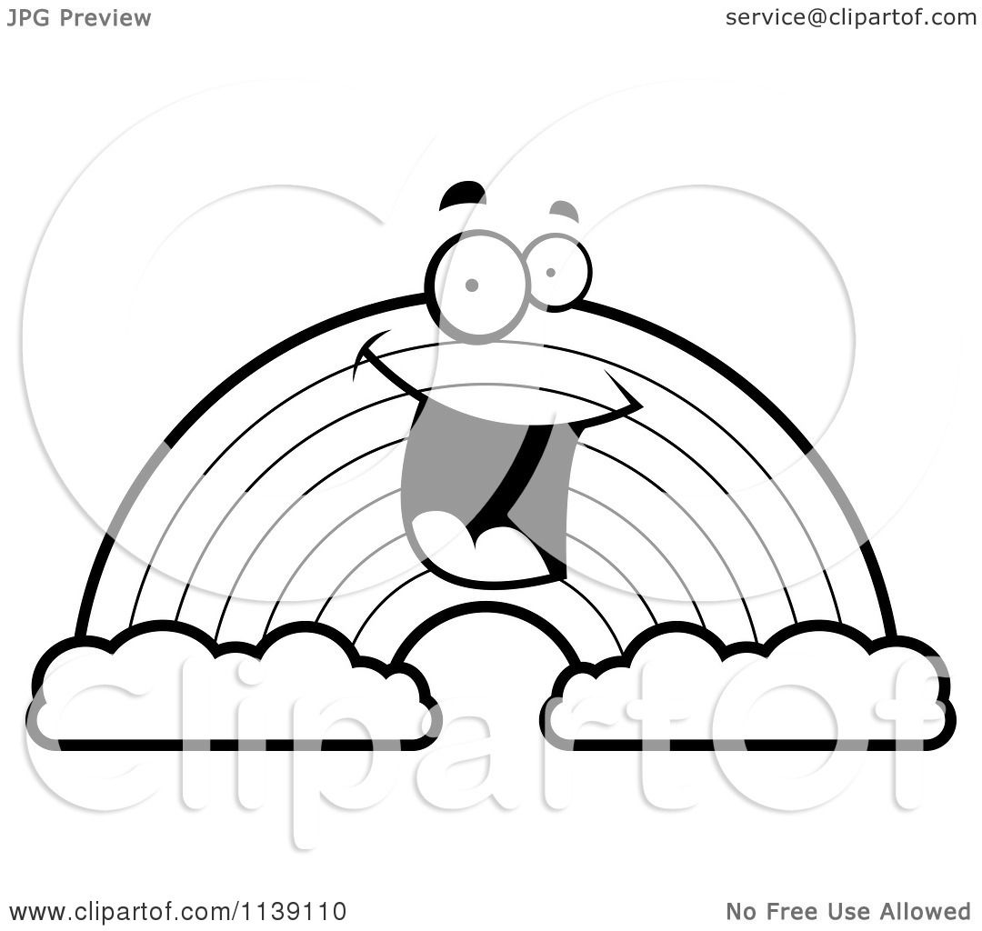 1080x1024 Cartoon Clipart Of A Black And White Happy Rainbow With Two Clouds