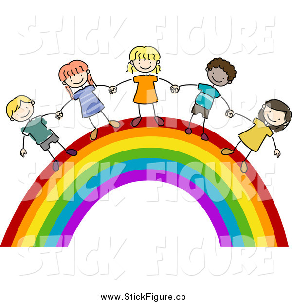 600x620 Clip Art Of Stick Kids Holding Hands On A Rainbow By Bnp Design