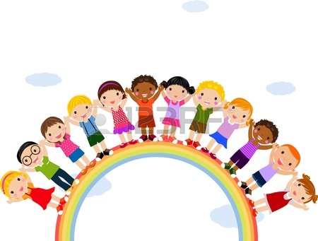 450x341 Illustration Of Kids Standing On Top Of A Rainbow Royalty Free