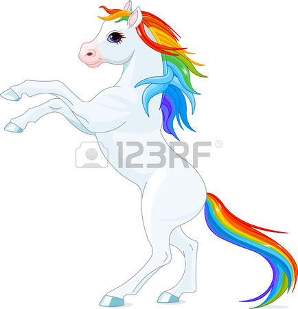434x450 Cartoon Rainbow Colored Unicorn Rearing Up Royalty Free Cliparts