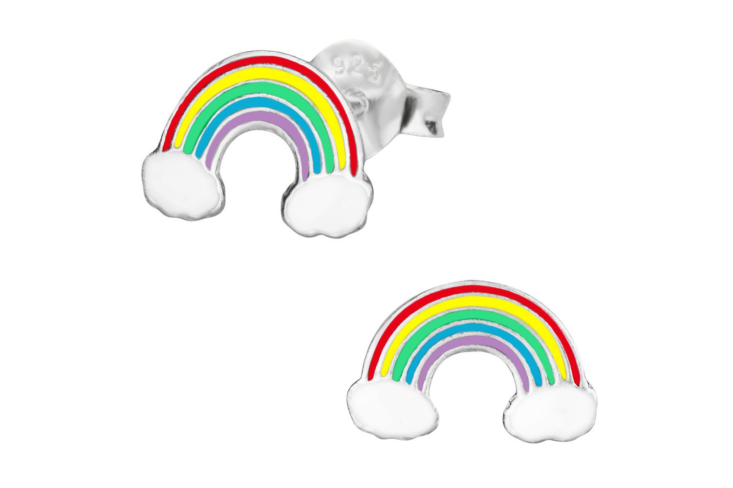 1500x1000 Sterling Silver Cute Rainbow With Clouds Stud Earrings Penny