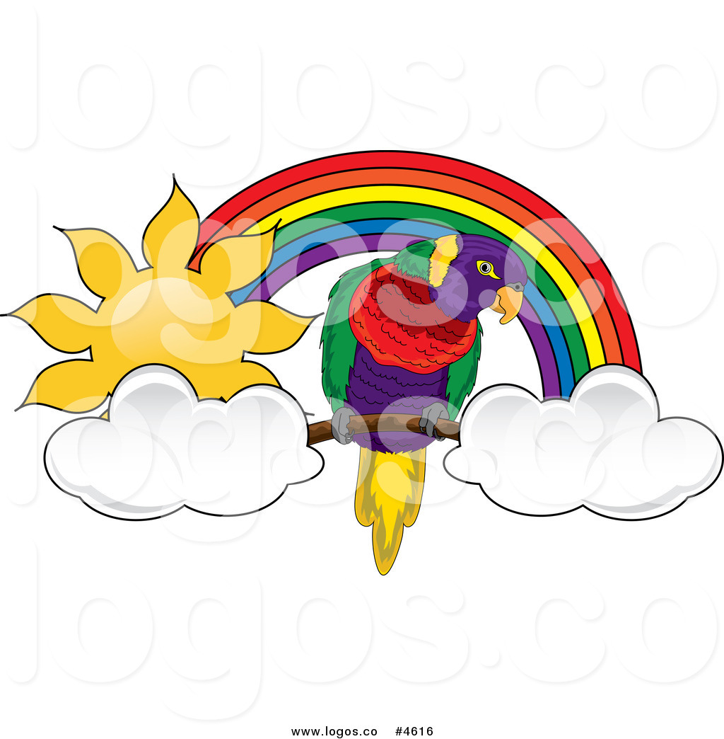 1024x1044 Royalty Free Parrot With Clouds Under A Sunny Rainbow Logo By Pams