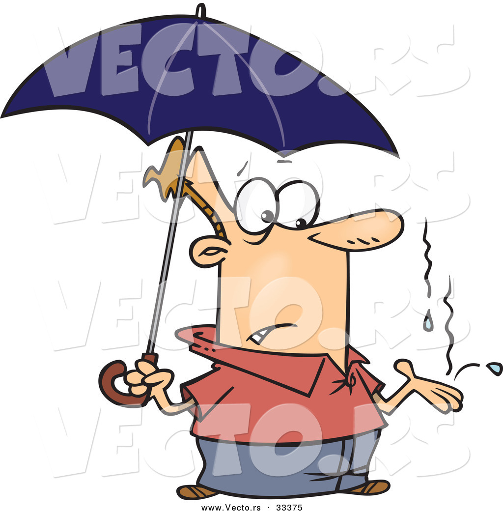 1024x1044 Vector Of A Cartoon Man Standing Under Umbrella While It Starts