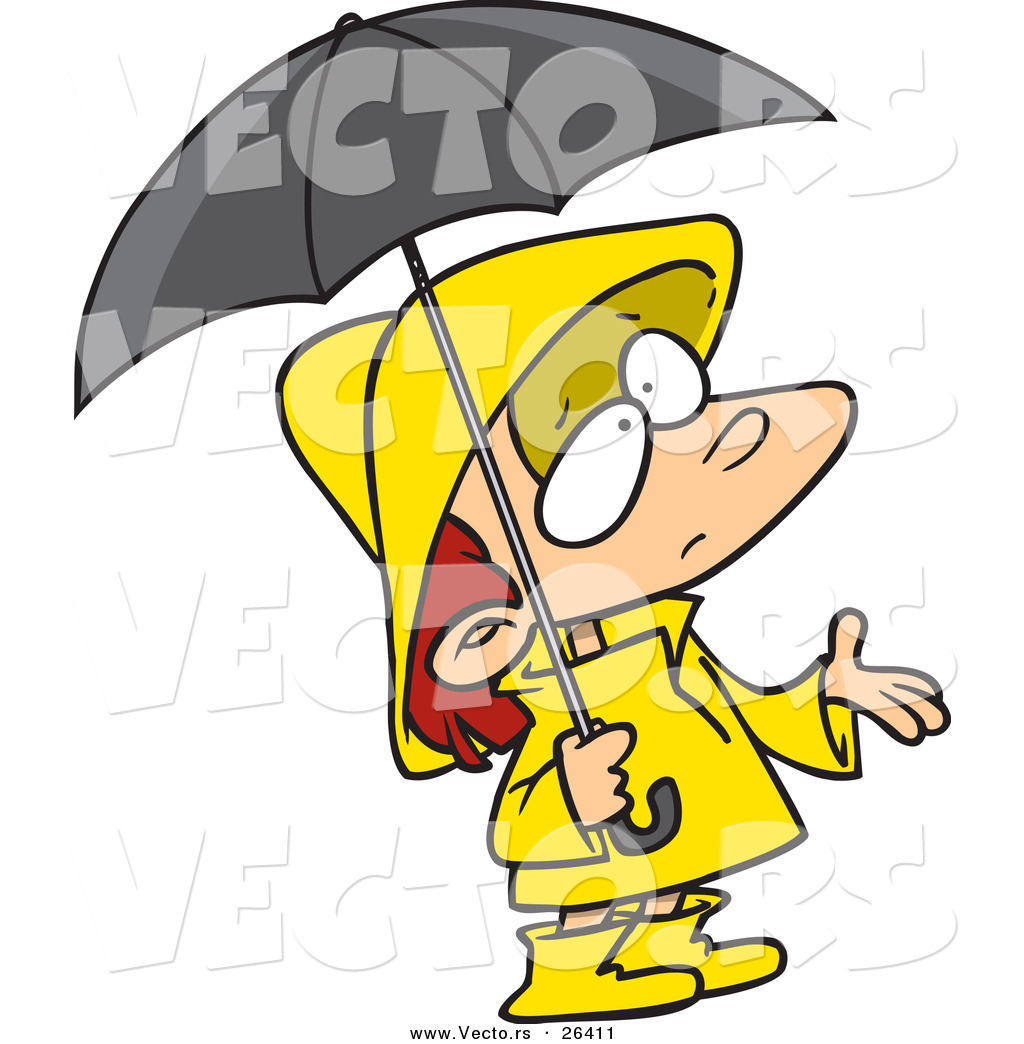 1024x1044 Vector Of A Confused Cartoon Girl Wearing Rain Gear, Waiting