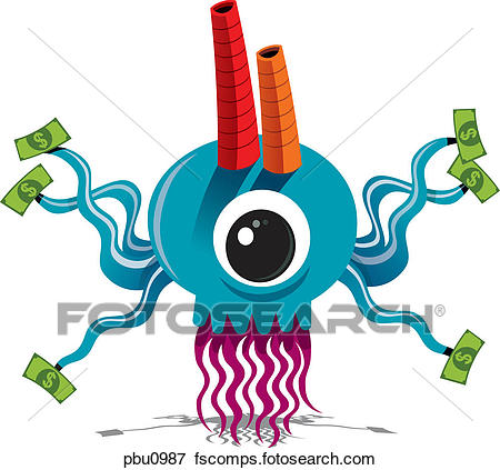 450x423 Stock Illustration Of A One Eyed Monster Holding Money Pbu0987