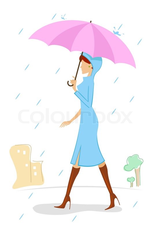 533x800 Illustration Of Vector Kid Holding Umbrella In Rainy Day Stock