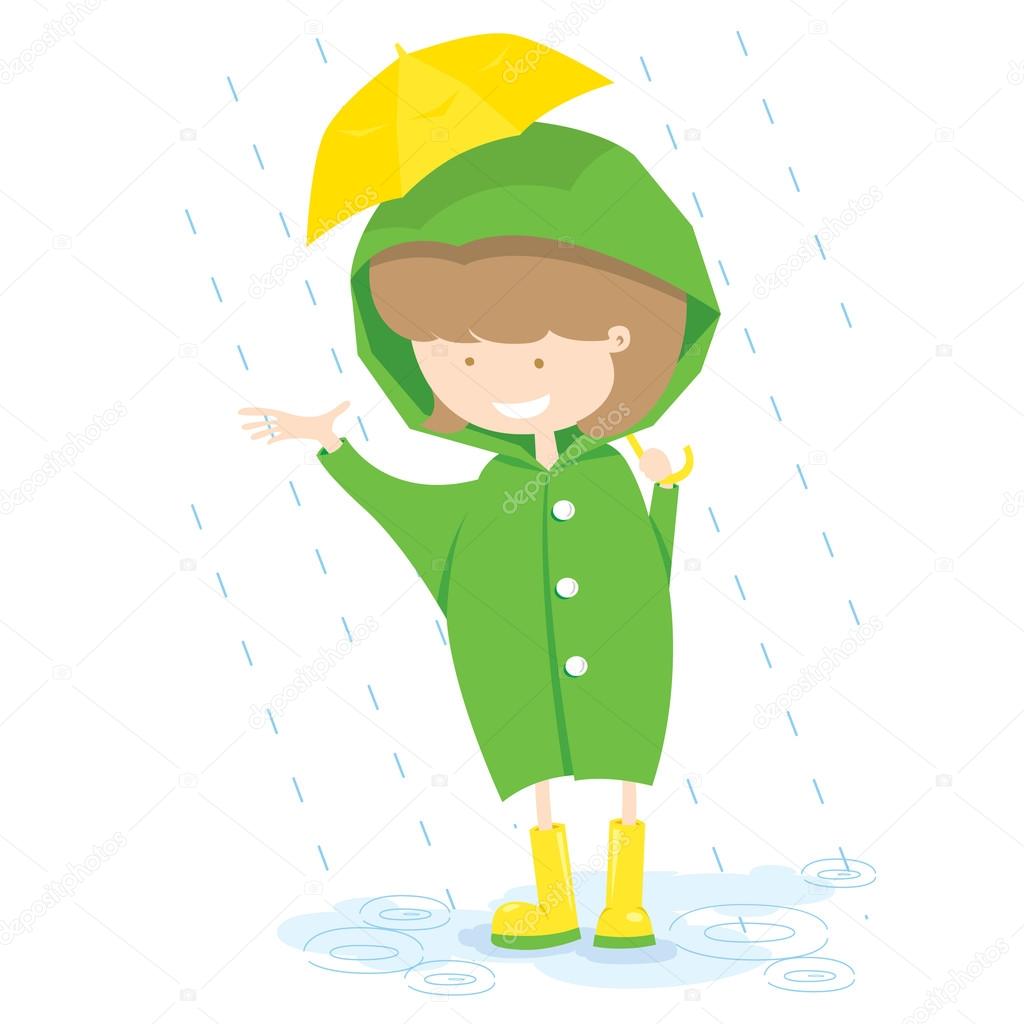 1024x1024 Little Girl In Rainy Day Stock Vector Happymay
