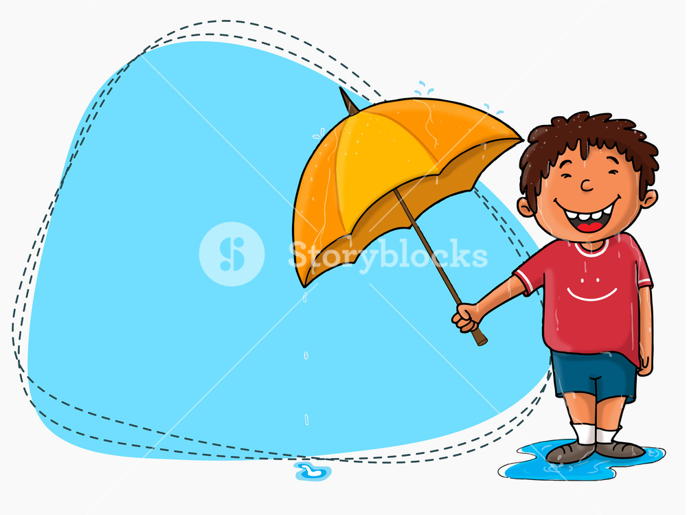 1000x750 Cute Little Boy Holding Umbrella With Blank Blue Frame For Rainy