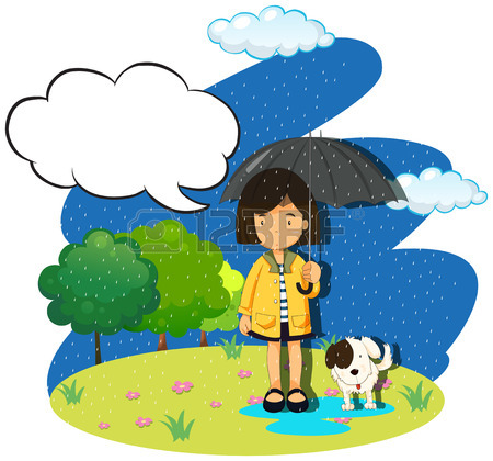 450x420 Rainy Season With Three Kids In The Rain Illustration Royalty Free