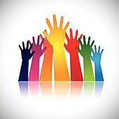 170x170 Clip Art Of Happy Person Raising Hand In A Pessimistic Crowd