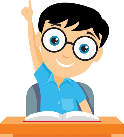 430x477 Student Wearing Glasses Raising Hand In The Classroom Clipart