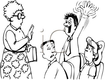 350x266 Black And White Cartoon Of An Excited Boy Raising His Hand