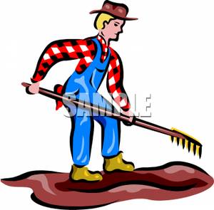 300x295 Farmer With A Rake Clip Art Image
