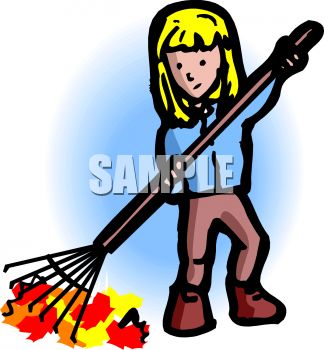 324x350 Royalty Free Clip Art Image Girl Raking Up Leaves With A Rake
