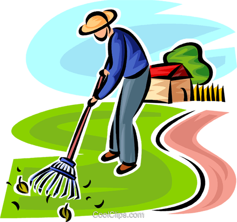 480x451 Man Raking The Lawn Royalty Free Vector Clip Art Illustration