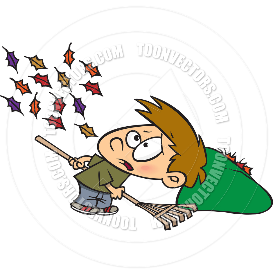 940x940 Cartoon Boy Raking Leaves By Ron Leishman Toon Vectors Eps