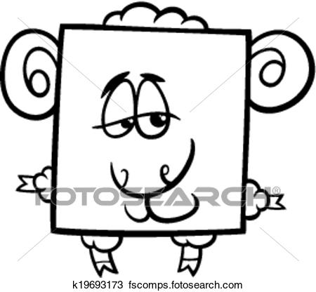 450x416 Clipart Of Square Ram Cartoon Coloring Page K19693173