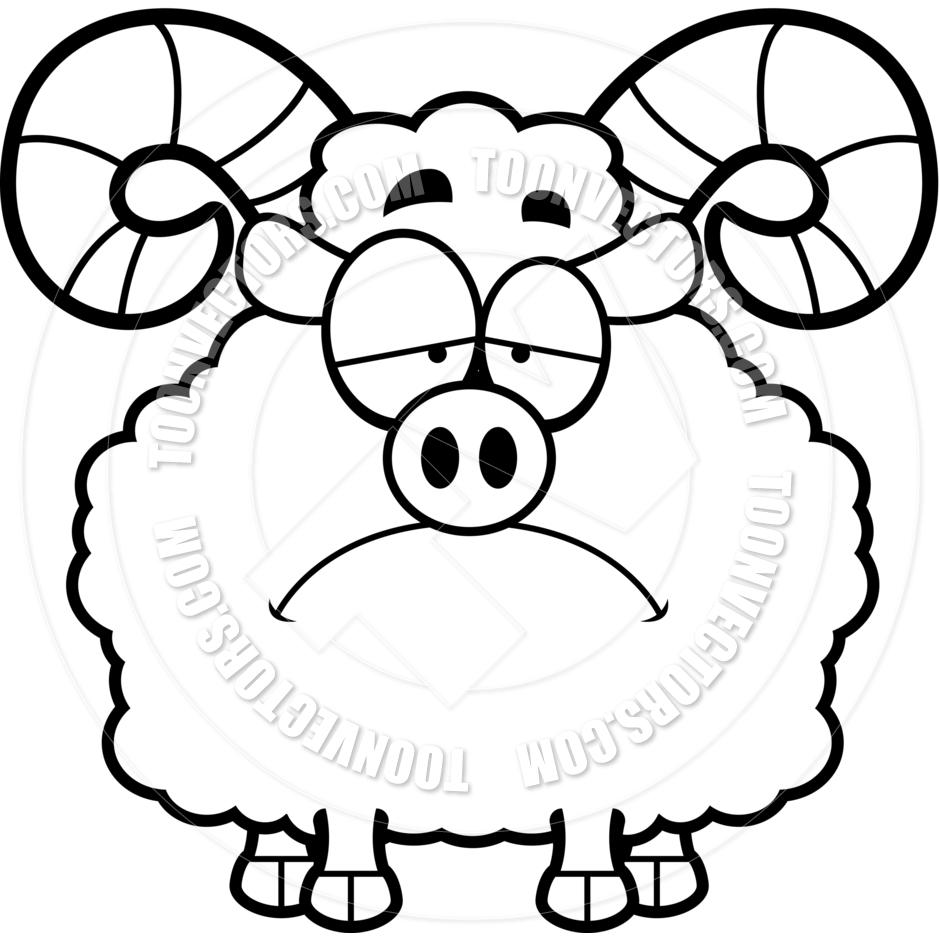 940x940 Cartoon Ram Sad (Black And White Line Art) By Cory Thoman Toon