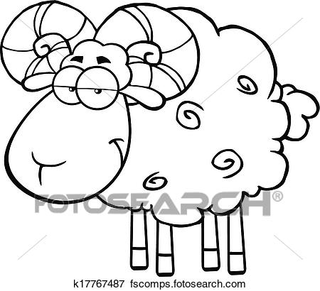 450x410 Clip Art Of Black And White Cute Ram Sheep K17767487