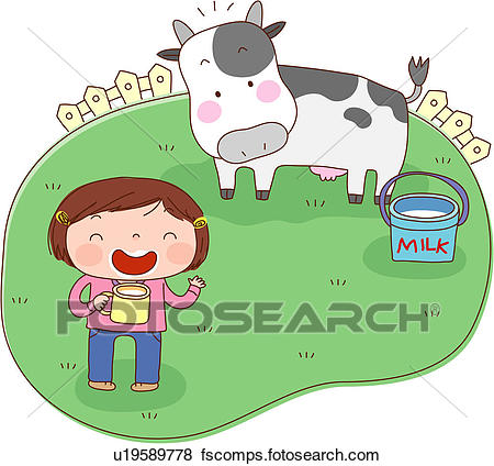 450x424 Stock Illustration Of Milk, Ranch, Milk Cow, Fence, Medow, Holding