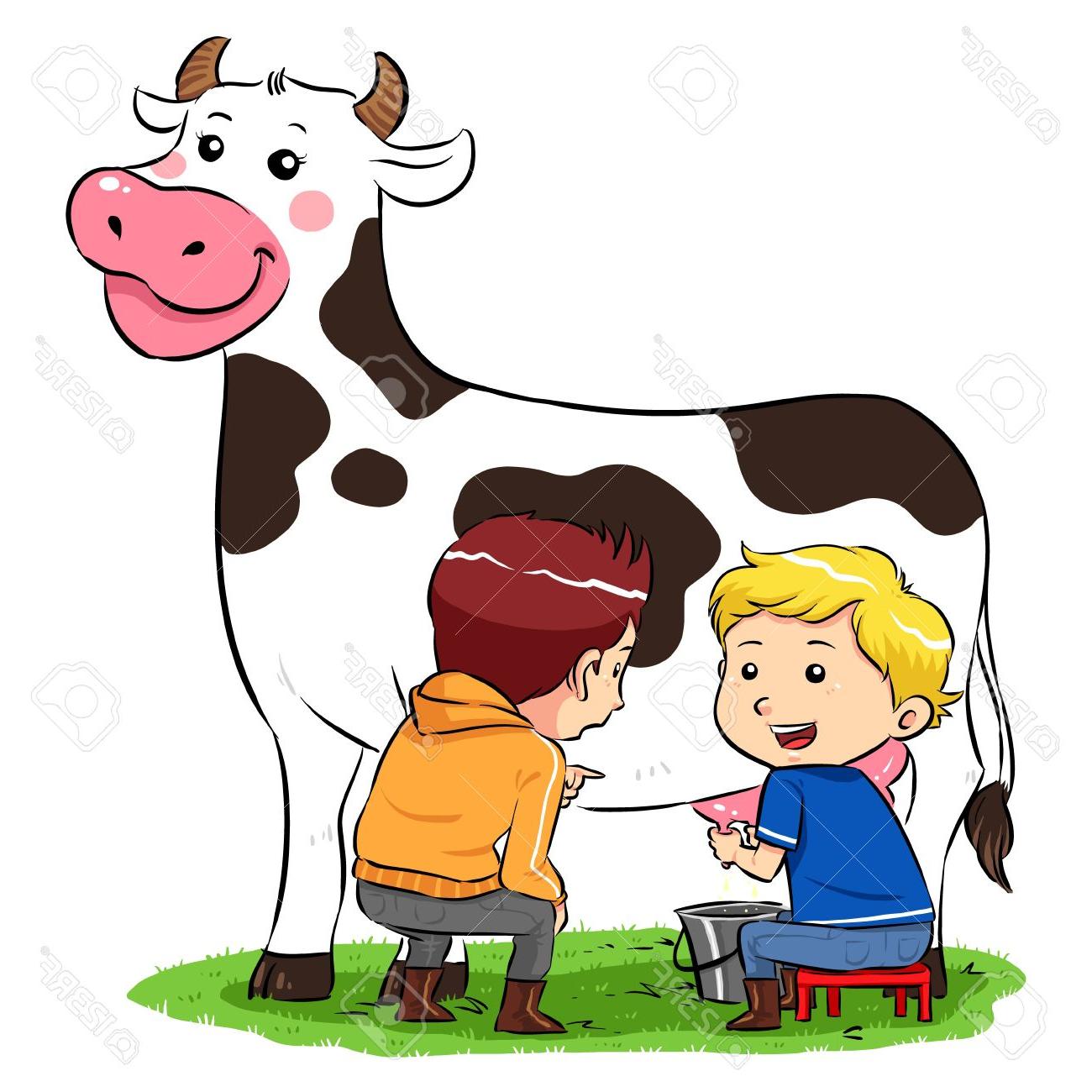 1300x1300 Top Milking Cow Children In Ranch Farm Stock Vector Drawing