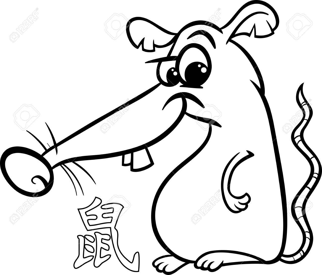 1300x1111 Black And White Cartoon Illustration Of Rat Chinese Horoscope